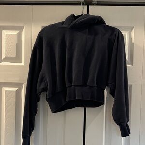 TNA Black Cropped Crew-Neck Hoodie Sweater